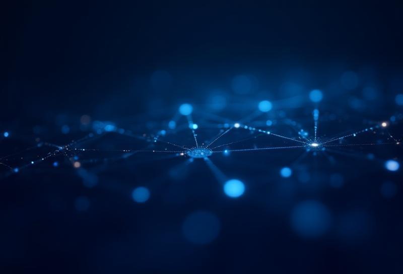 Illustration of data points connecting, representing technology and connection